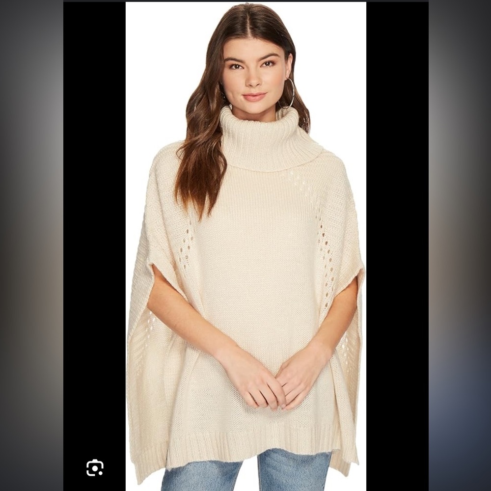 LaMade Cream Turtleneck Poncho Sweater